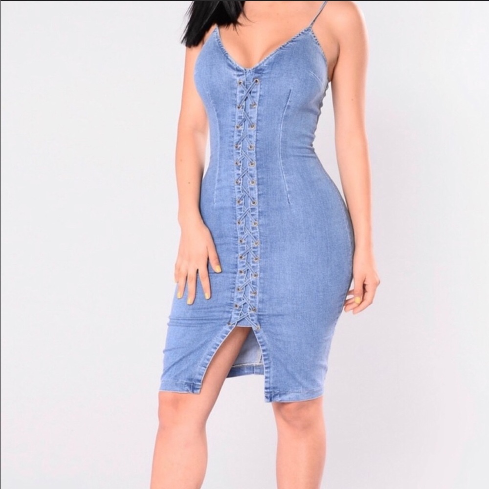 Sasha lace up denim dress from Fashion Nova